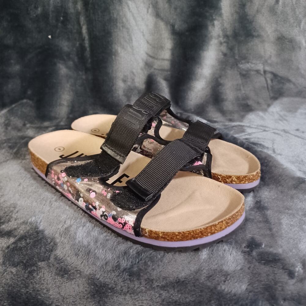 Justice Pool Slides  Sz:4 Black Confetti Adjustable Slides